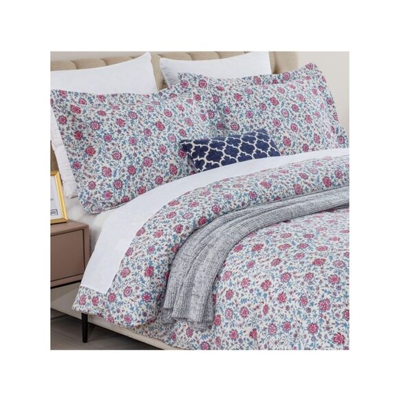 Other - New Twin Floral Print‎ Duvet Quilt Set in Cream and Pink 💯 Cotton